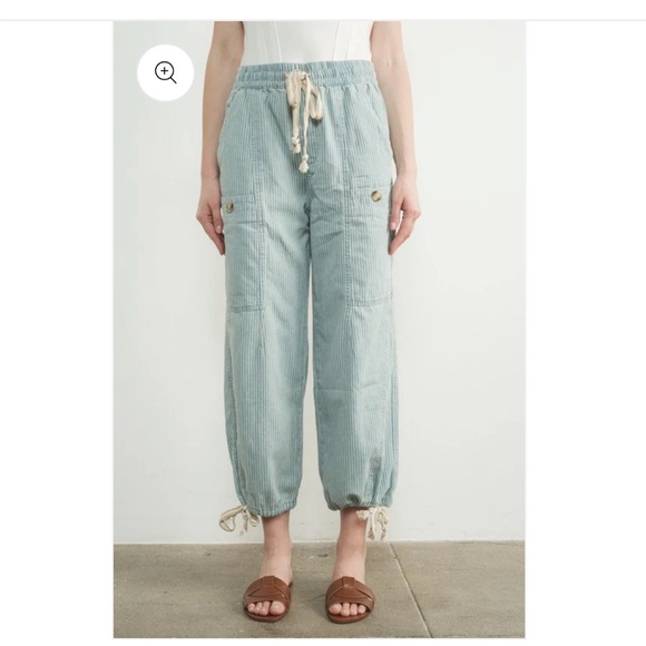 Striped Light Blue Drawstring Pants - Picture 7 of 9